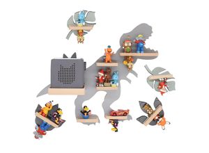 4260641122943 - Holz Dinosaurier Set Kinder Regal Toniebox Figuren Dino Wandregal Tonies Musikbox (Farbe Grau)