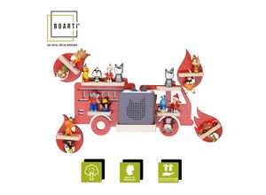 4260641122967 - Holz Feuerwehr Auto Set Kinder Regal Toniebox Figuren Wandregal Tonies Musikbox (Farbe Rot)