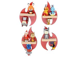 4260641122998 - Holz Feuerwehr Flammen Set Kinder Regal Toniebox Figuren Wandregal Tonies Musikbox (Farbe Rot)