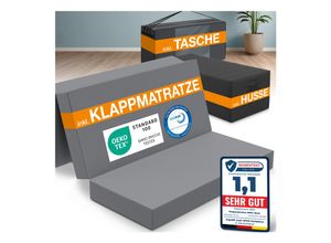 4260641680368 - Spar-Set Klappmatratze Gästematratze 140x195x15cm grau inkl Husse schwarz & Transporttasche