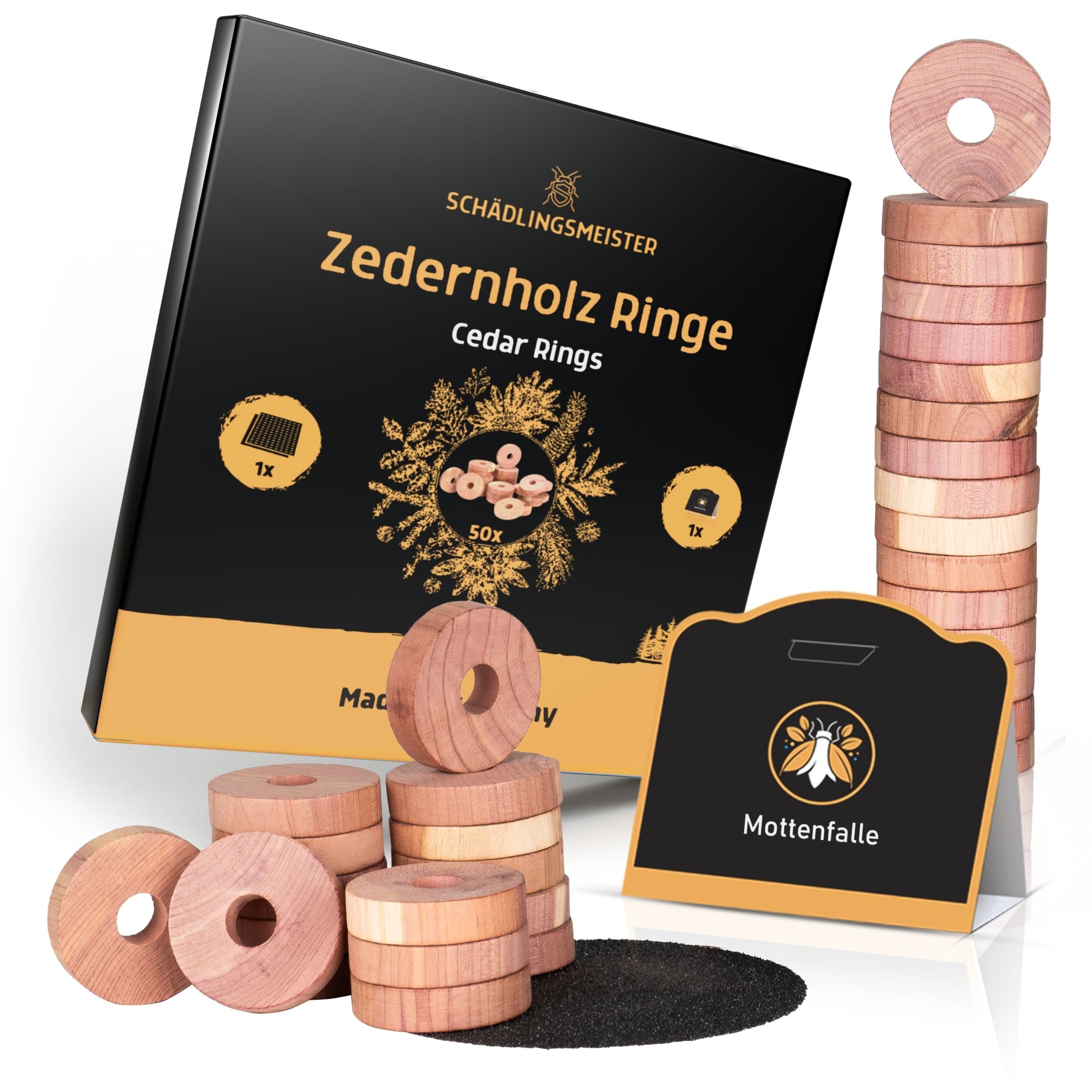 4260643861543 - Zedernholz Ringe - 50 Stück + 1 Mottenfalle Kleidermotten  (1 Set)