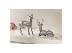 4260644452757 - Dekoleidenschaft - 2 Dekofiguren Reh & Hirsch silber glänzend Tierfigur