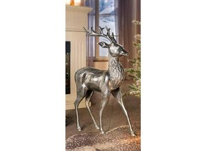 4260644453549 - Dekoleidenschaft - große Dekofigur Hirsch aus Alu silber glänzend 65cm hoch Tierstatue