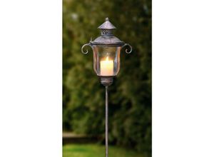 4260644454287 - Dekoleidenschaft - Stablaterne aus Metall im Antik Design 118 cm hoch Windlicht Gartenstecker Laterne Metalllaterne Kerzenlaterne Gartendeko