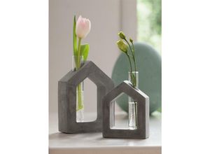 4260644454997 - Dekoleidenschaft - 2x ausgefallene Vase Haus aus Beton mit Reagenzglas für einzelne Blumen