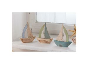 4260644455840 - 3 Mini Segelboote aus Holz 10x12 cm maritime Deko Segelschiff Dekoboot Holzschiffchen