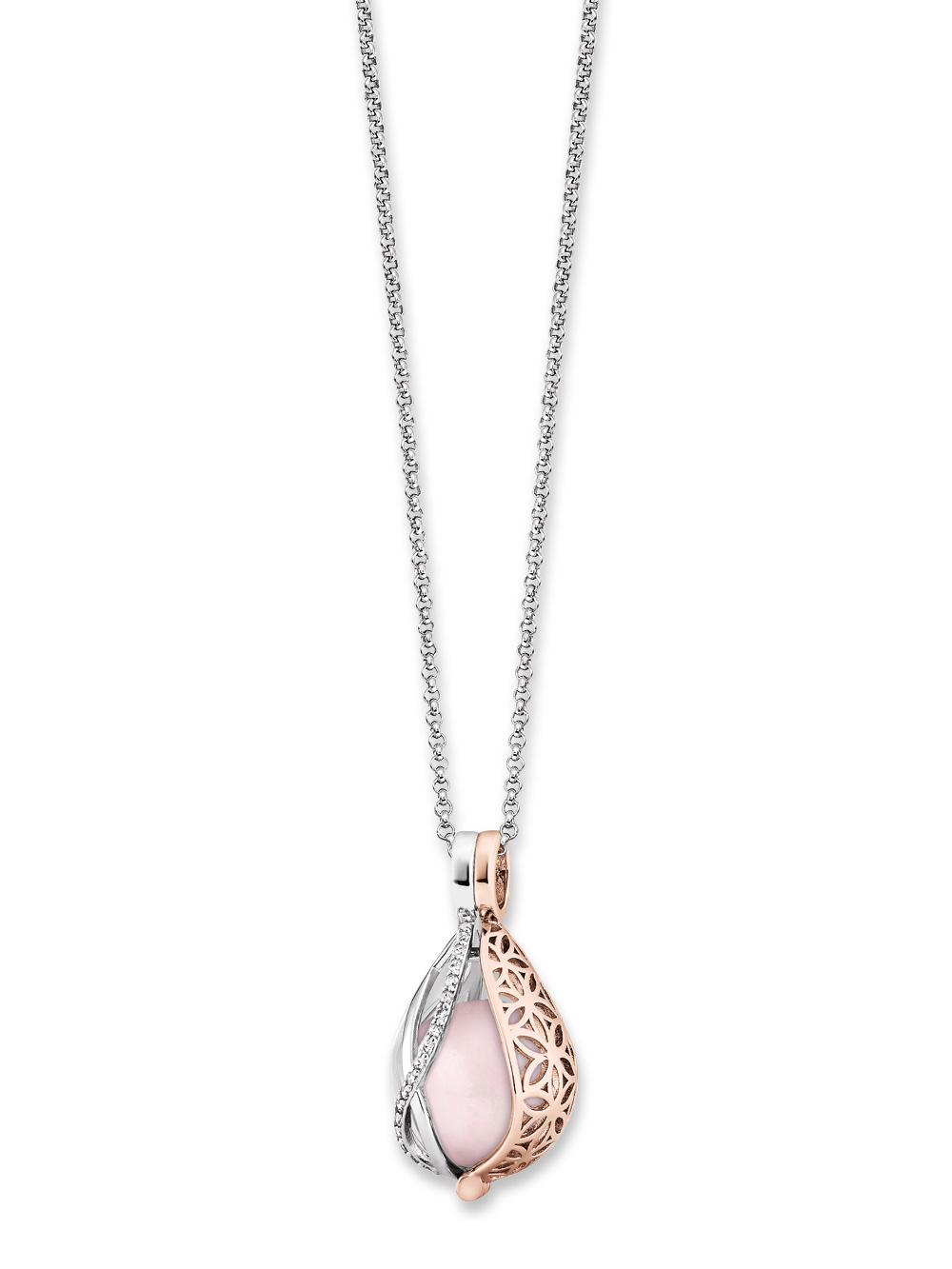 4260645862678 - Kette mit Anhänger ENGELSRUFER Himmelsträne Lebensblume ERN-TEARLI-RQ-XS-BIR Halsketten Gr XS Silber 925 (Sterlingsilber) Länge 50 cm rosegold (silberfarben roségoldfarben rosa kristallweiß) Damen Ketten mit Anhänger Rosenquarz Zirkonia (synth)