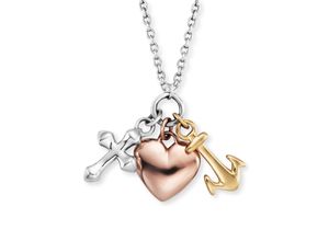 4260645869721 - Kette mit Anhänger ENGELSRUFER GLAUBE LIEBE UND HOFFNUNG SILBER TRICOLOR ERN-FLH-TRICO Halsketten Gr Silber 925 (Sterlingsilber) Länge 44 cm rosegold (silberfarben roségoldfarben gelbgoldfarben) Damen Ketten mit Anhänger