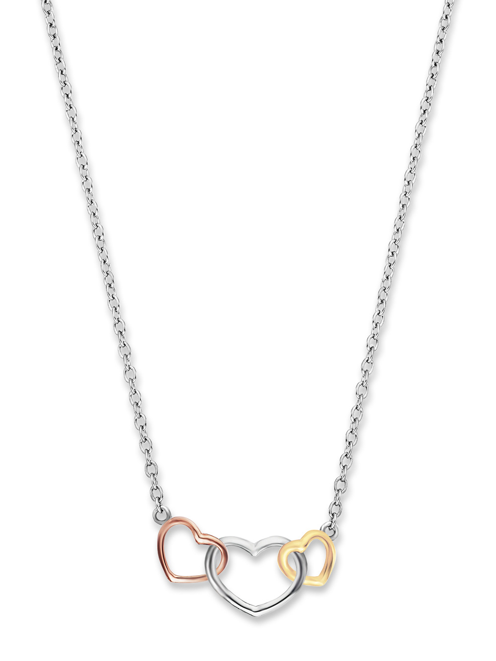 4260645869943 - Kette mit Anhänger ENGELSRUFER 3 HERZEN SILBER TRICOLOR ERN-WITHLOVE-03 Halsketten Gr Silber 925 (Sterlingsilber) Länge 44 cm rosegold (silberfarben gelbgoldfarben roségoldfarben) Damen Ketten mit Anhänger