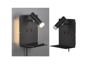 4260647052619 - Leuchten - Design led Wandleuchten 2er Set in Schwarz matt mit usb Ladebuchse und Ablage