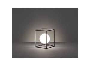 4260647054378 - Meinewunschleuchte - Kleine led Tischleuchte 145x145cm eckig Metall in Schwarz Glaskugel Weiß