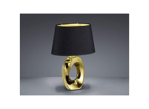 4260647056600 - Meinewunschleuchte - Kleine led Tischleuchte Keramik Gold - Stoffschirm Schwarz Höhe 33cm