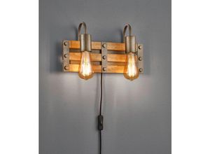 4260647058512 - Meinewunschleuchte - 2-flammige Holzbrett led Wandlampe mit ausgefallenem Vintage Industriedesign