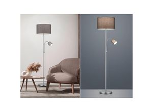 4260647058758 - Meinewunschleuchte - led Stehleuchte Silber mit Leselampe Stoffschirme Grau Höhe 170cm