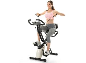 4260647133301 - Heimtrainer 3-in-1 X-bike Fitnessgeräte mit Expanderbändern & Handpulssensoren mit 10 Widerstandsstufen weiß - Merax