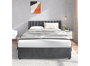 4260647135466 - Polsterbett 140x200cm Boxspringbett Stauraumbett mit 2 Schubladen und Lattenrost Funktionsbett Doppelbett Bett Grau - Merax