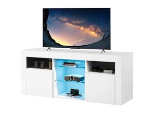 4260647136302 - Lowboard mit 2 Glasablagen und 2 Schubkästen TV-Schrank mit 16 Farben LED-Beleuchtung Breite 120cm weiß - Merax