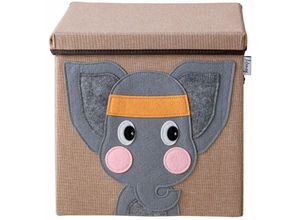 4260648330778 - Lifeney Aufbewahrungsbox mit Deckel und Elefant I Spielzeugbox mit Tiermotiv passend für Würfelregale I Ordnungsbox für das Kinderzimmer I