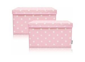 4260648331317 - 2-Set Aufbewahrungsbox Kinder (37x25x21cm) i Aufbewahrungskorb für Kinderzimmer und Wohnbereich i Kinder Aufbewahrungskiste (Rosa Stern)-833131