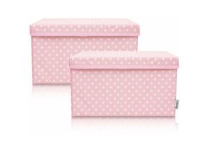 4260648331409 - 2-Set Aufbewahrungsbox Kinder (37x25x21cm) i Aufbewahrungskorb für Kinderzimmer und Wohnbereich i Kinder Aufbewahrungskiste (Rosa Punkte)-833140