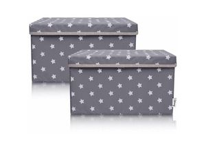 4260648331447 - 2-Set Aufbewahrungsbox Kinder (37x25x21cm) i Aufbewahrungskorb für Kinderzimmer und Wohnbereich i Kinder Aufbewahrungskiste (Dunkelgrau Stern)-833144