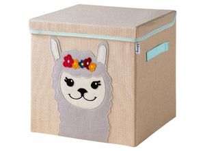 4260648335001 - Aufbewahrungsbox mit Deckel und Lama i Spielzeugbox mit Tiermotiv passend für Würfelregale i Ordnungsbox für das Kinderzimmer i Aufbewahrungskorb