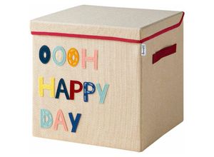 4260648335025 - Aufbewahrungsbox mit Deckel und Happy Day i Spielzeugbox mit Motiv passend für Würfelregale i Ordnungsbox für das Kinderzimmer i Aufbewahrungskorb