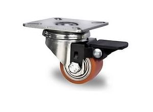 4260654033427 - CASCOO Lenkrolle SWU5 mit Radfeststeller Rad-ø 35 mm x B 27 mm Stahl-Felge Polyurethan-Lauffläche braun Doppelkugellager bis 100 kg