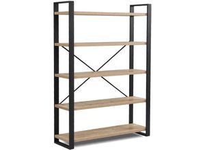 4260656983218 - B&d Home - Bücherregal Regal mit 5 Ebenen Holzregal Eiche Optik Standregal Schuhregal Lagerregal Stahlgestell 120 cm breit für Wohnzimmer