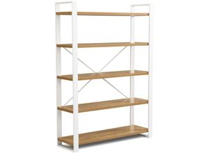 4260656983225 - Bücherregal Regal mit 5 Ebenen Holzregal Eiche Optik Standregal Schuhregal Lagerregal Stahlgestell 120 cm breit für Wohnzimmer Büro und