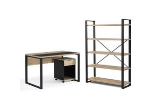 4260656983379 - B&d Home - Büromöbel Komplettset 3-teiliges Set mit Schreibtisch Rollcontainer Regal für Jugendzimmer Arbeitszimmer Büro modern Industrial Design