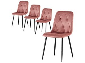 4260656985205 - Esszimmerstühle 4er Set Polsterstuhl Küchenstuhl Stühle Esszimmer Wohnzimmer Küche Metallbeine moderne Design Samtstoff Rosa - Rosa - B&d Home