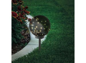 4260657632061 - Magische Solarkugel Kyran mit 30 LEDs - Durchmesser 20 cm - angenehm warmweißes Licht 3000 k - rauchfarbener Kunststoff - Zauberkugel Solarleuchte