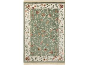 4260659063856 - Teppich Orient Flowers Teppiche Gr B L 135 cm x 195 cm 5 mm 1 St grün Fransenteppich Orientalische Muster Orientalisch mit Fransen Orient Wohnzimmer Schlafzimmer Esszimmer