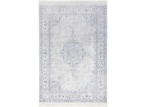 4260659064259 - Teppich Orient Vintage Medaillon Teppiche Gr B L 135 cm x 195 cm 5 mm 1 St blau (pastellblau) Fransenteppich Orientalische Muster Orientalisch mit Fransen Orient Wohnzimmer Schlafzimmer Esszimmer