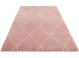 4260659065416 - Hochflor-Teppich Belle Teppiche Gr B L 120 cm x 170 cm 35 mm 1 St rosa (rosa creme) Esszimmerteppiche Rauten-Design weiche Haptik