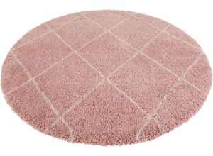 4260659065454 - Hochflor-Teppich Belle Teppiche Gr Ø 160 cm 35 mm 1 St rosa (rosa creme) Esszimmerteppiche Rauten-Design weiche Haptik