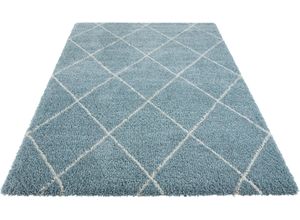 4260659065478 - Hochflor-Teppich Belle Teppiche Gr B L 120 cm x 170 cm 35 mm 1 St blau (blau creme) Esszimmerteppiche Rauten-Design weiche Haptik