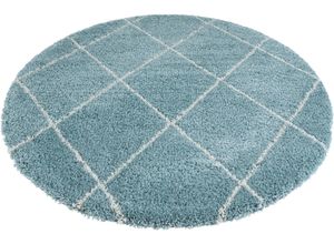 4260659065515 - Hochflor-Teppich Belle Teppiche Gr Ø 160 cm 35 mm 1 St blau (blau creme) Esszimmerteppiche Rauten-Design weiche Haptik