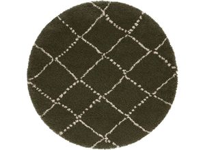 4260659066017 - Hochflor-Teppich HANSE HOME Hash Teppiche Gr Ø 160 cm 35 mm 1 St grün (olivgrün cream) Esszimmerteppiche