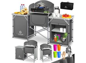 4260663280515 - Campingschrank Campingküche mit Aluminiumgestell inklTragetasche Kocherschrank für Camping Outdoor-Campingmöbel Typ Big (Grau) - Grau - Kesser