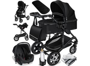 4260663280935 - KESSER® Loops 3 in 1 Kinderwagen Kombikinderwagen Komplettset incl Babywanne & Buggy Sportsitz & Auto-Babyschale - Voll-Gummireifen - Wickeltasche Regenschutz Kindertisch Set