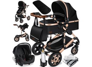 4260663281000 - KESSER® Loops 3 in 1 Kinderwagen Kombikinderwagen Komplettset incl Babywanne & Buggy Sportsitz & Auto-Babyschale - Voll-Gummireifen - Wickeltasche Regenschutz Kindertisch Set