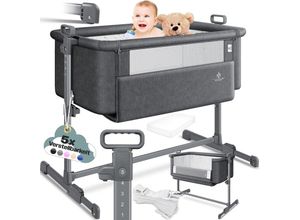 4260663285954 - KESSER® Zustellbett Hubi 3in1 Baby Beistellbett Reisebett Babybett mit weich Matratze mit Rollen Kinderbett 5-fach Höhenverstellung Faltbare Seitenwand für zu Hause und unterwegs