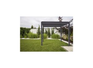 4260664390923 - PergoLine Trumpf Terrassenüberdachung freistehend mit einstellbarem Stahl-Lamellendach I Pfosten aus Aluminium Pavillon 3 x 4 Meter anthrazit