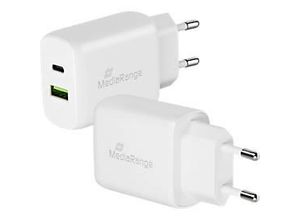 4260664878414 - MediaRange Schnellladeadapter 25 W Eurostecker USB-A USB-C weiß