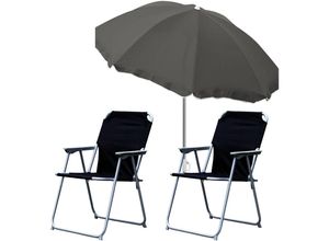 4260668753229 - - 2x Campingstuhl schwarz + Sonnenschirm 180cm Anthrazit-2xMPO2600S+MMC180P-anthrazit