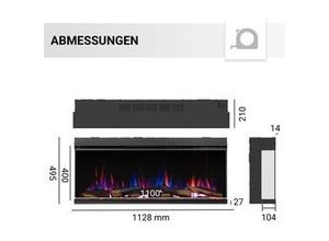 4260672442478 - - Elektrokamin Athena 44 Elektrischer Einbaukamin mit 3D-Flammeneffekt Elektroheizung 2000W integrierte Knisterfunktion LED-Beleuchtung