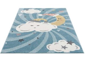 4260679084787 - Kinderteppich CARPET CITY Anime9380 Teppiche Gr B L 160 cm x 230 cm 11 mm 1 St blau Kinder Spielteppich Kinderzimmerteppiche Teppich Mond Wolken Sterne Weicher Flor