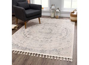 4260679089065 - Teppich CARPET CITY Art 1652 Teppiche Gr B L 140 cm x 200 cm 7 mm 1 St grau Fransenteppich Esszimmerteppiche Kurzflor Ornamenten-Muster Boho & Mandala Stil auch als Läufer